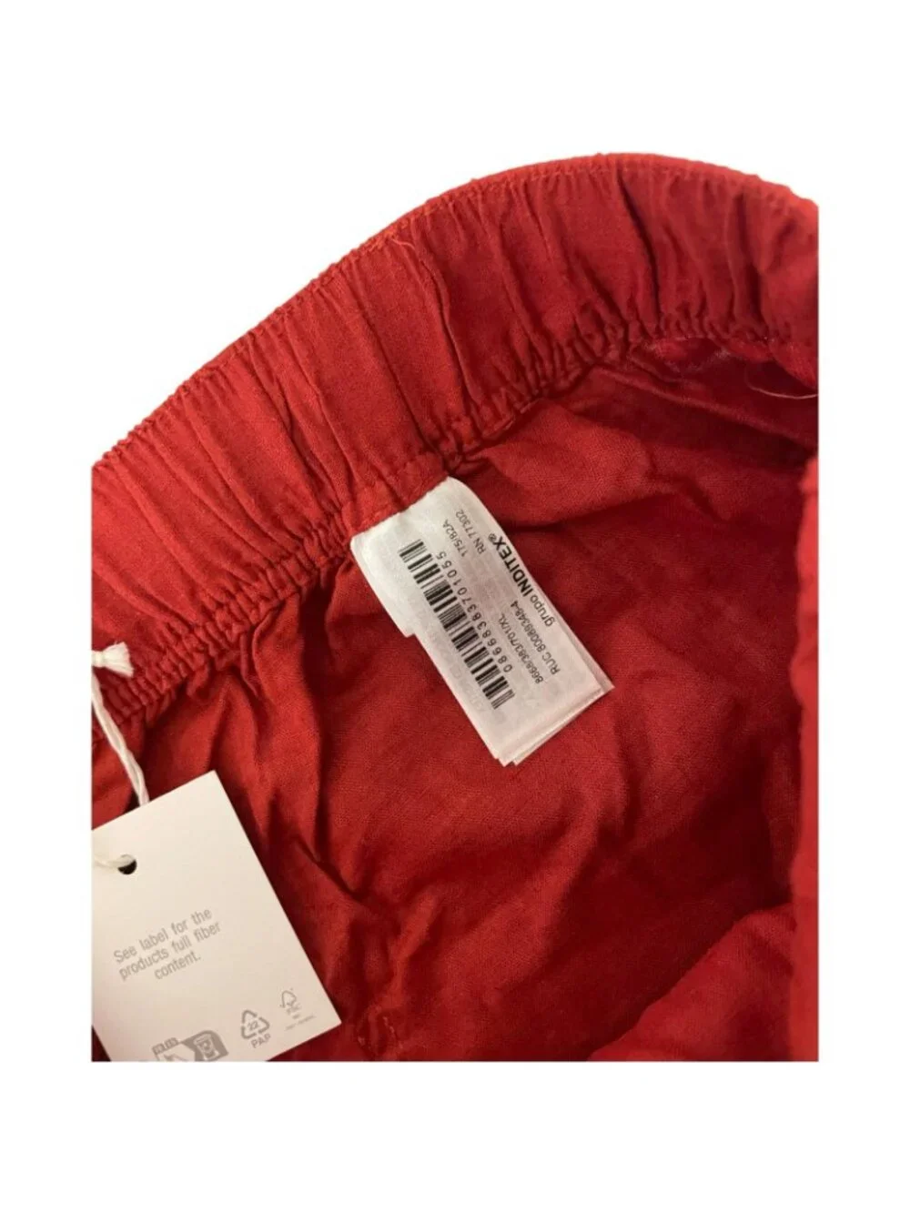 Zara Womens Linen Beaded Drawstring Ankle Pants linen XL Brick Red 8668/383 NWT